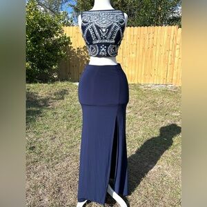 Navy Embellished Two-Piece Gown